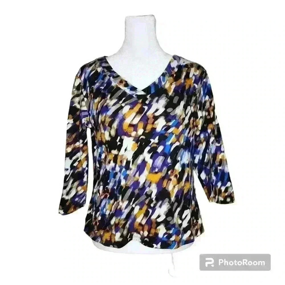 Anne Klein sport women's purple geometric blouse size petite medium - Picture 1 of 5